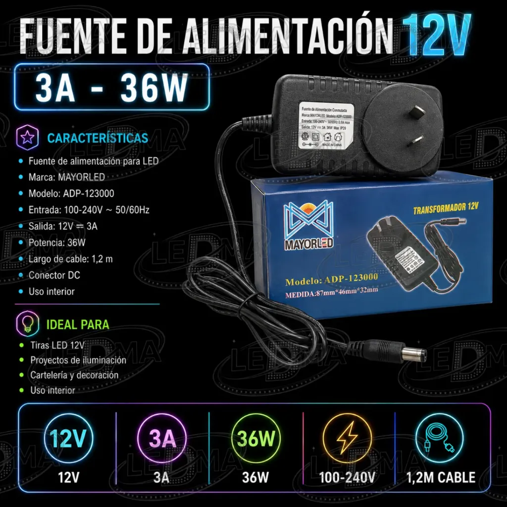 [ADP-123000] Fuente estándar DC 12V 3A