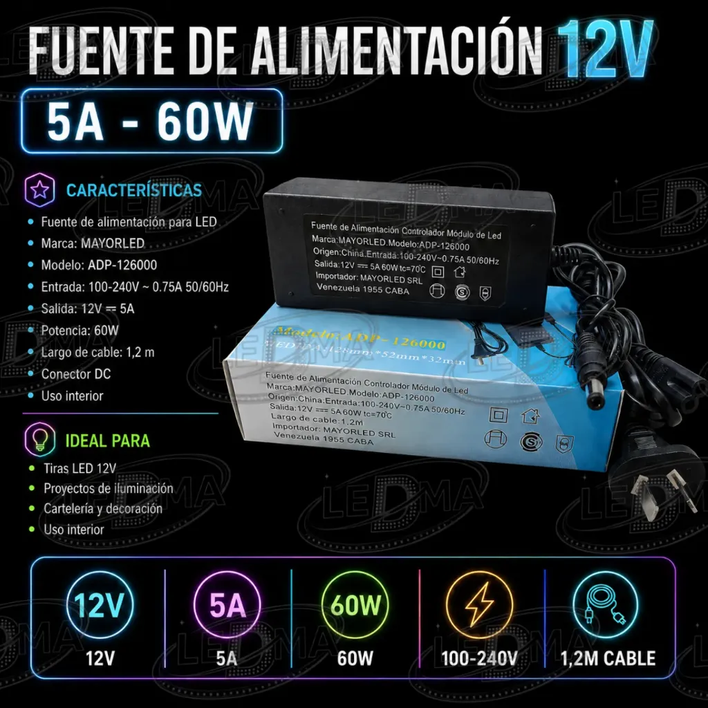 [ADP-126000] Fuente estándar DC 12V 5A