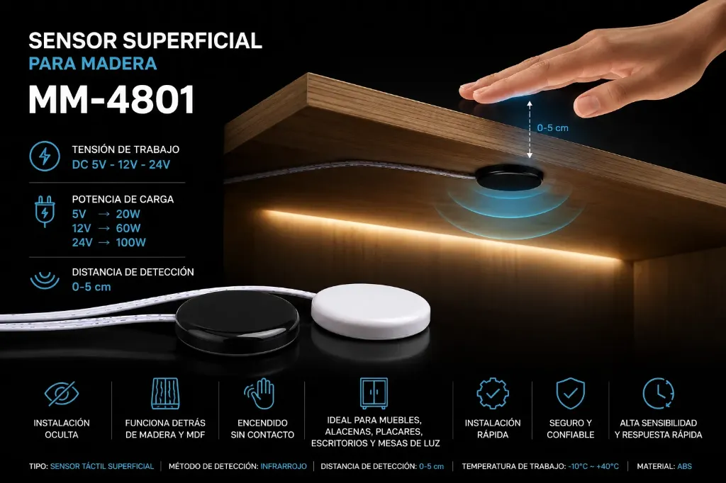 [mm-4801] Sensor Táctil Superficial para Mesada de Madera – 5V/12V/24V