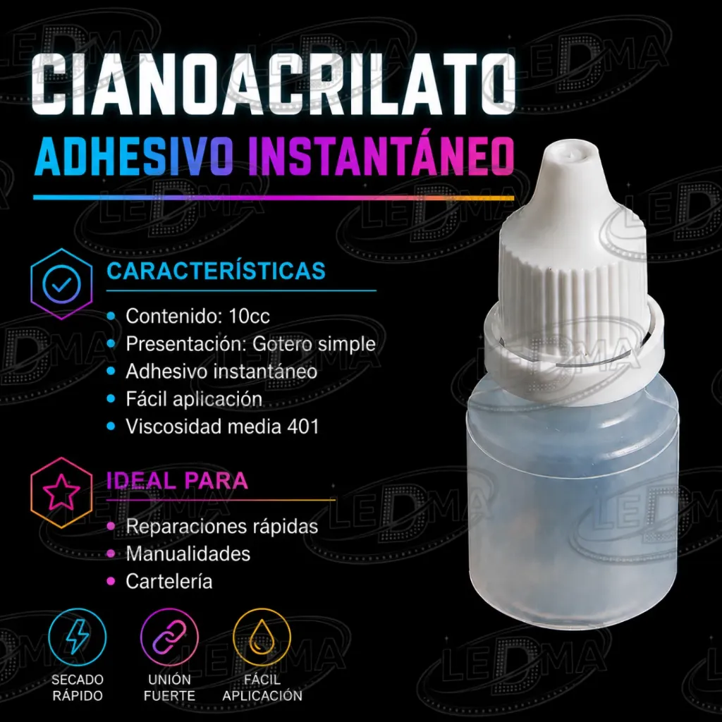 [cia10cc] Cianoacrilato Adhesivo Instantáneo 401 viscocidad media 10cc