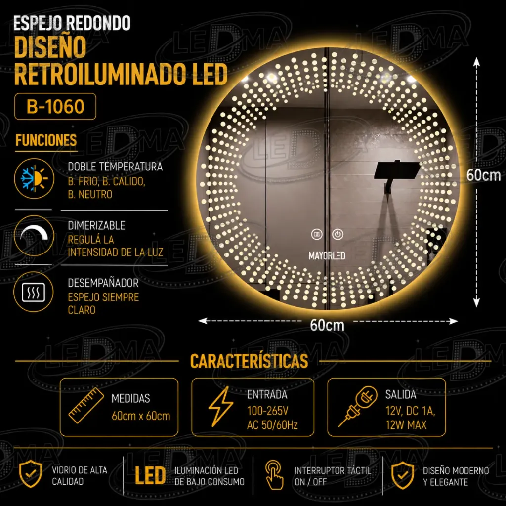 [B-1060] Espejo Redondo Diseño Retroiluminado LED (B-1060)
