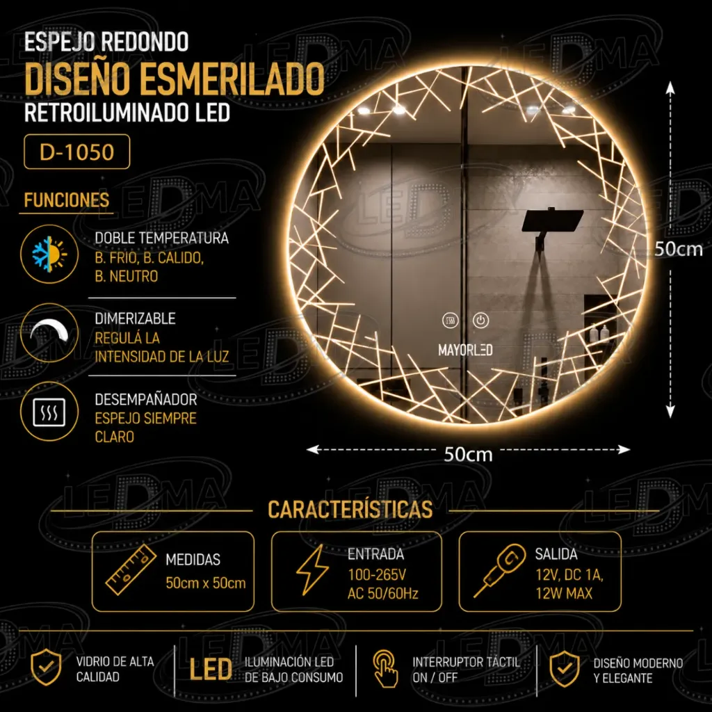 [D-1050] Espejo Redondo Diseño Esmerilado Retroiluminado LED (D-1050)