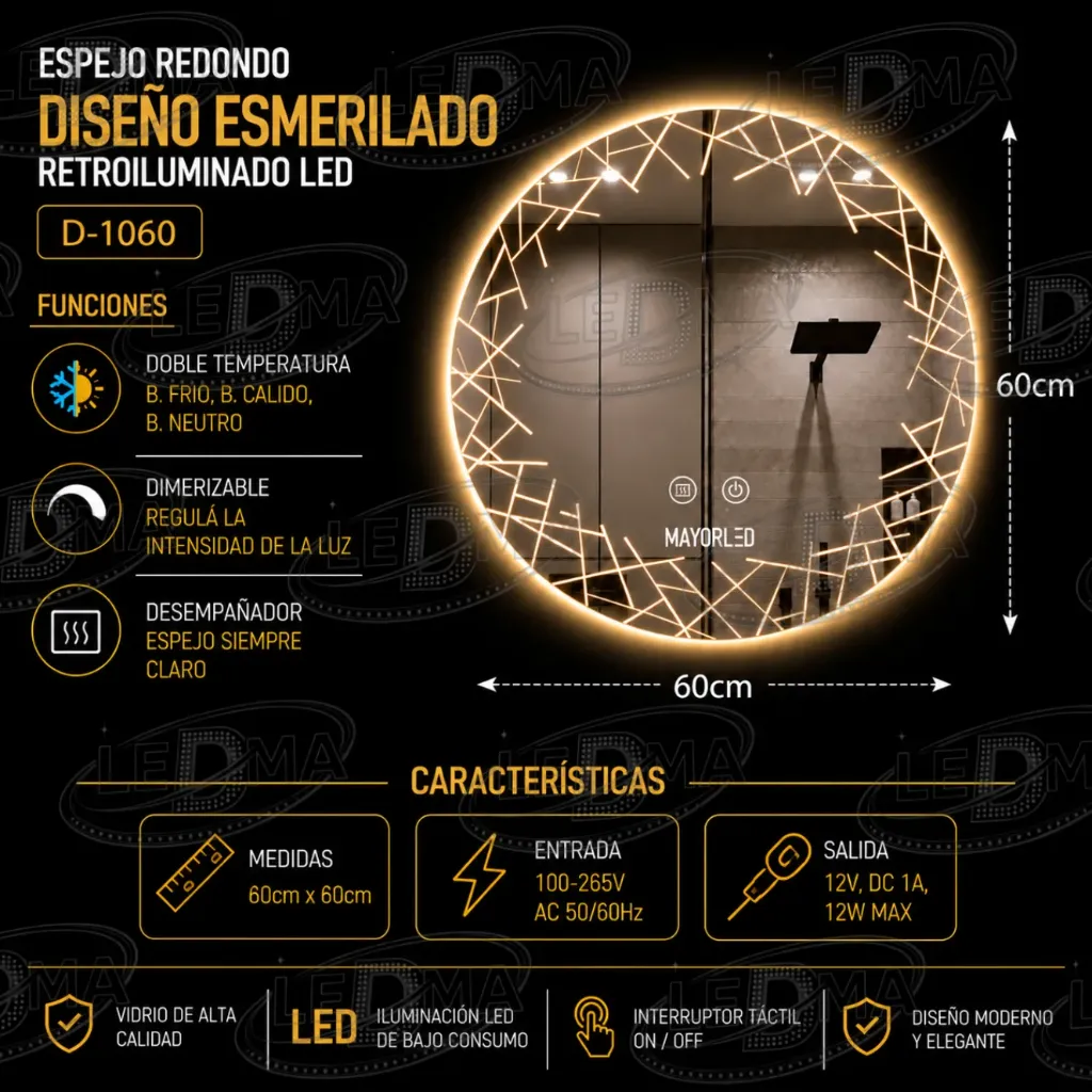[D-1060] Espejo Redondo Diseño Esmerilado Retroiluminado LED (D-1060)