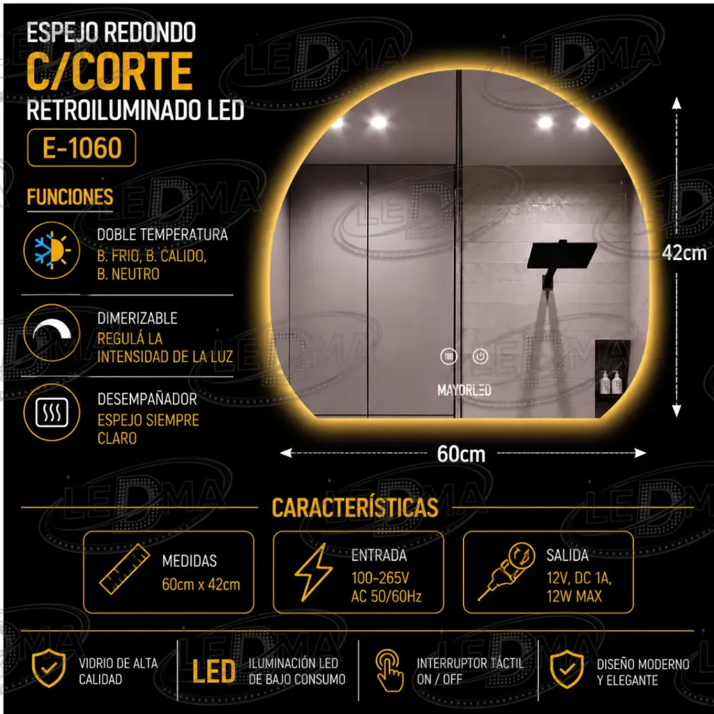 [E-1060] Espejo Redondo c/corte Retroiluminado LED (E-1060)